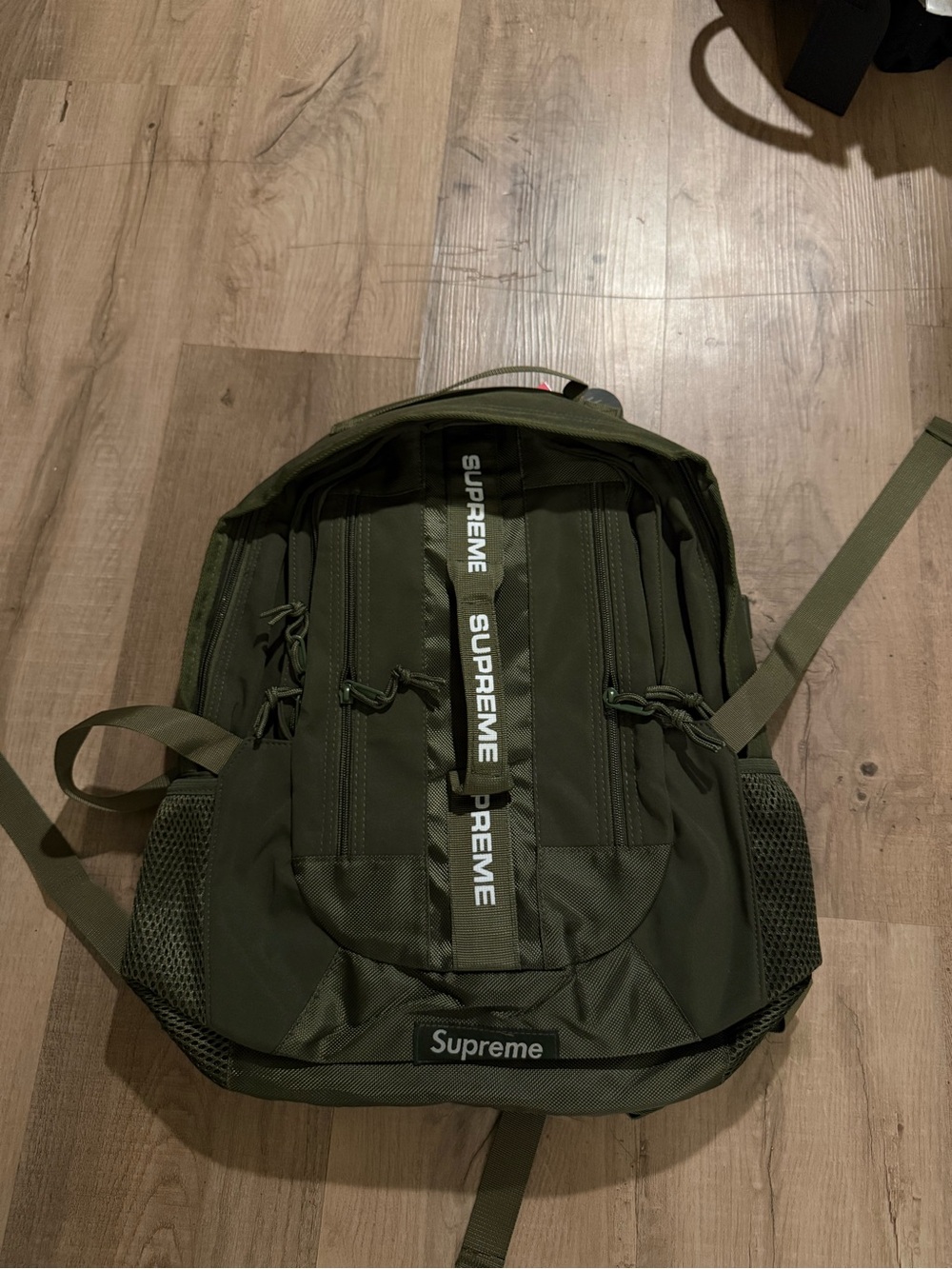 Supreme Olive Green Backpack with Front Logo Strap